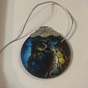 Owl Stained Glass Ornament in Blue and Teal